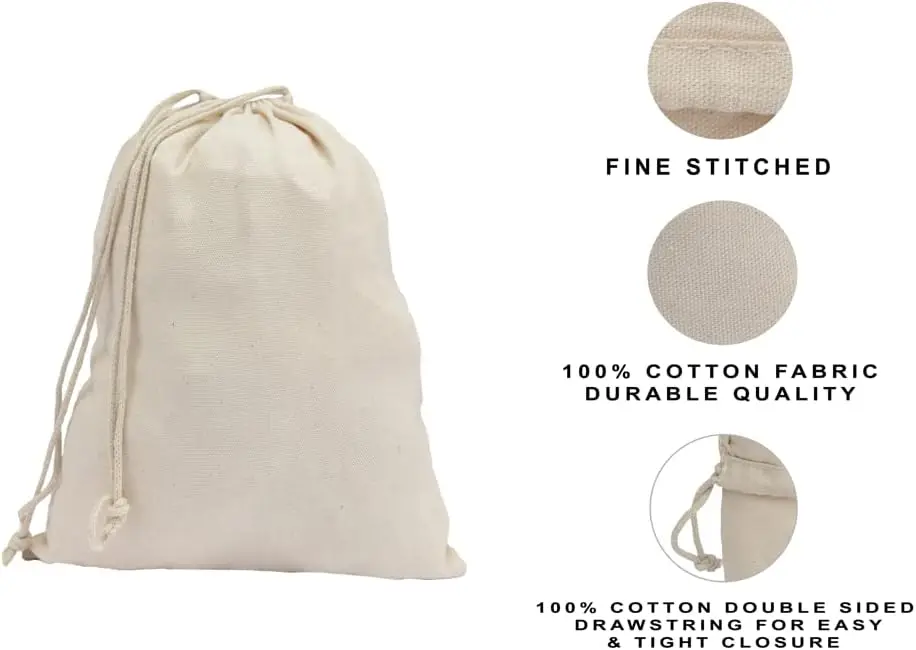 210 GSM Canvas Drawstring Bags (12x18 in 200pcs) for Laundry Basket storage, Laundry Bag, and Kitchen Storage for vegetables and