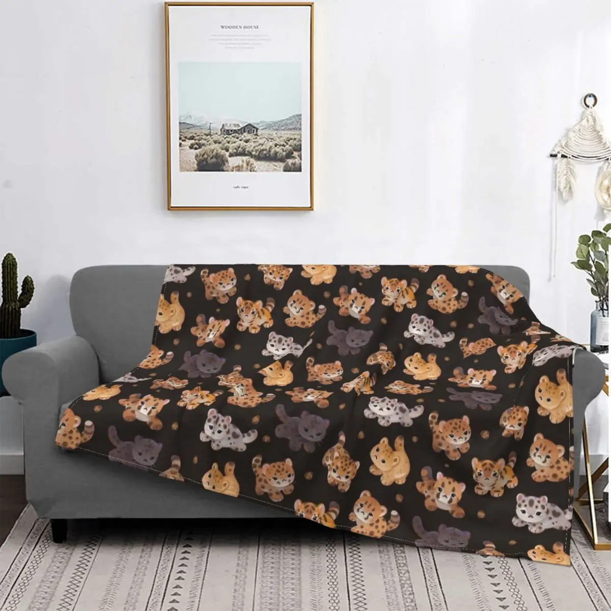 The Year Of Big Cat Cubs Dark Blankets Fleece Decoration Breathable Super Warm Throw Blanket for Bed Car Bedspreads