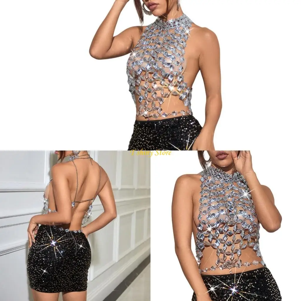 

N58F Sparkling Gemstones And Metal Chain Backless Designs Perfect For Making A Statement At Gatherings And Celebrations