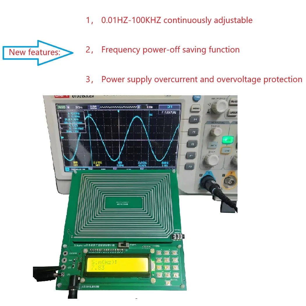 7.83Hz Schumann Resonance SR Signal Generator 0.01Hz-100kHz Adjustable with Sine/Square Wave & Audio Output Helps Sleep & Health