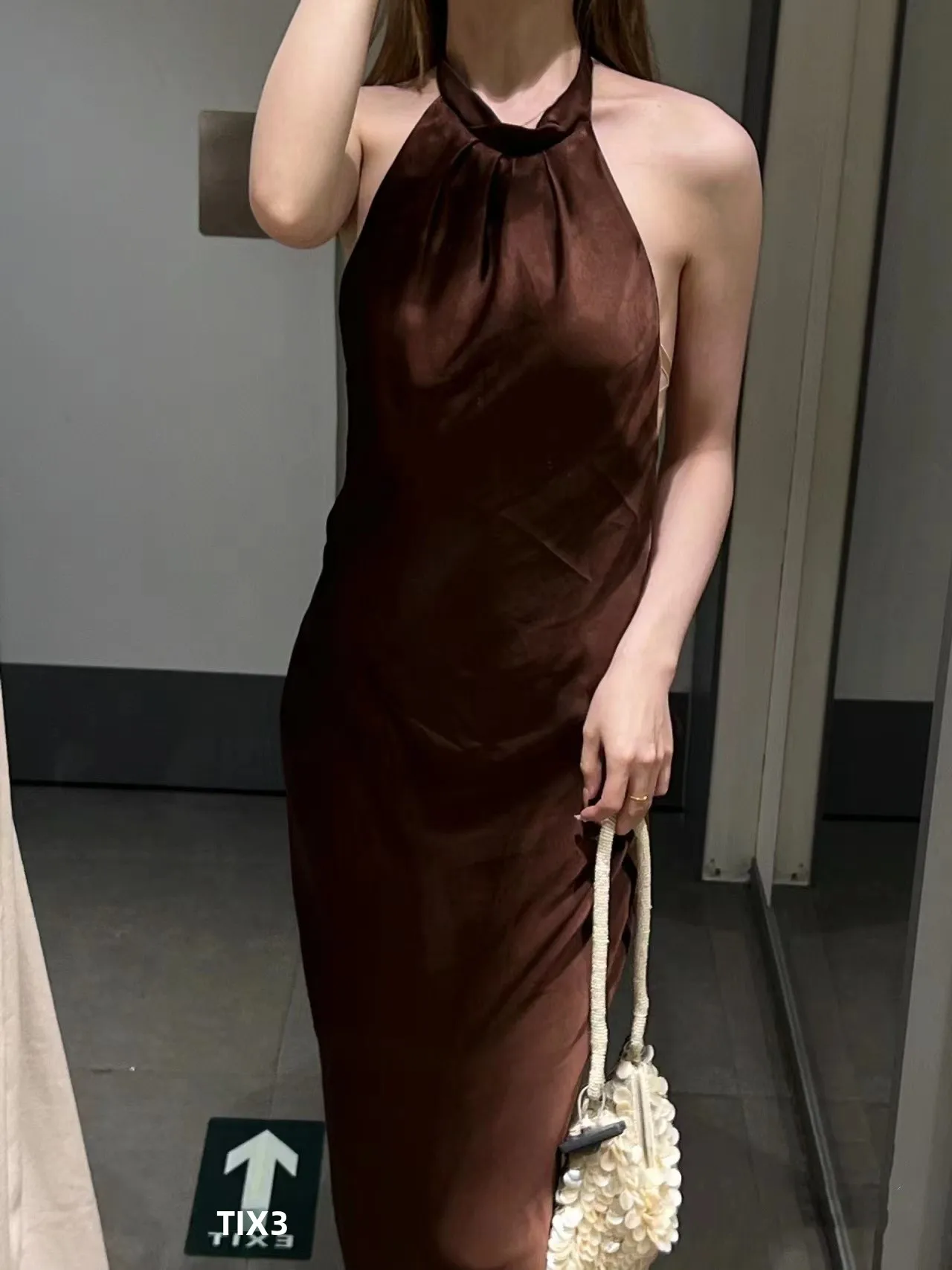 تنورة طويلة للسيدات من الساتان من Ele Bal Neline ذات ملمس دكتور كوري عالي الخصر بدون وصل حديثًا للصيف