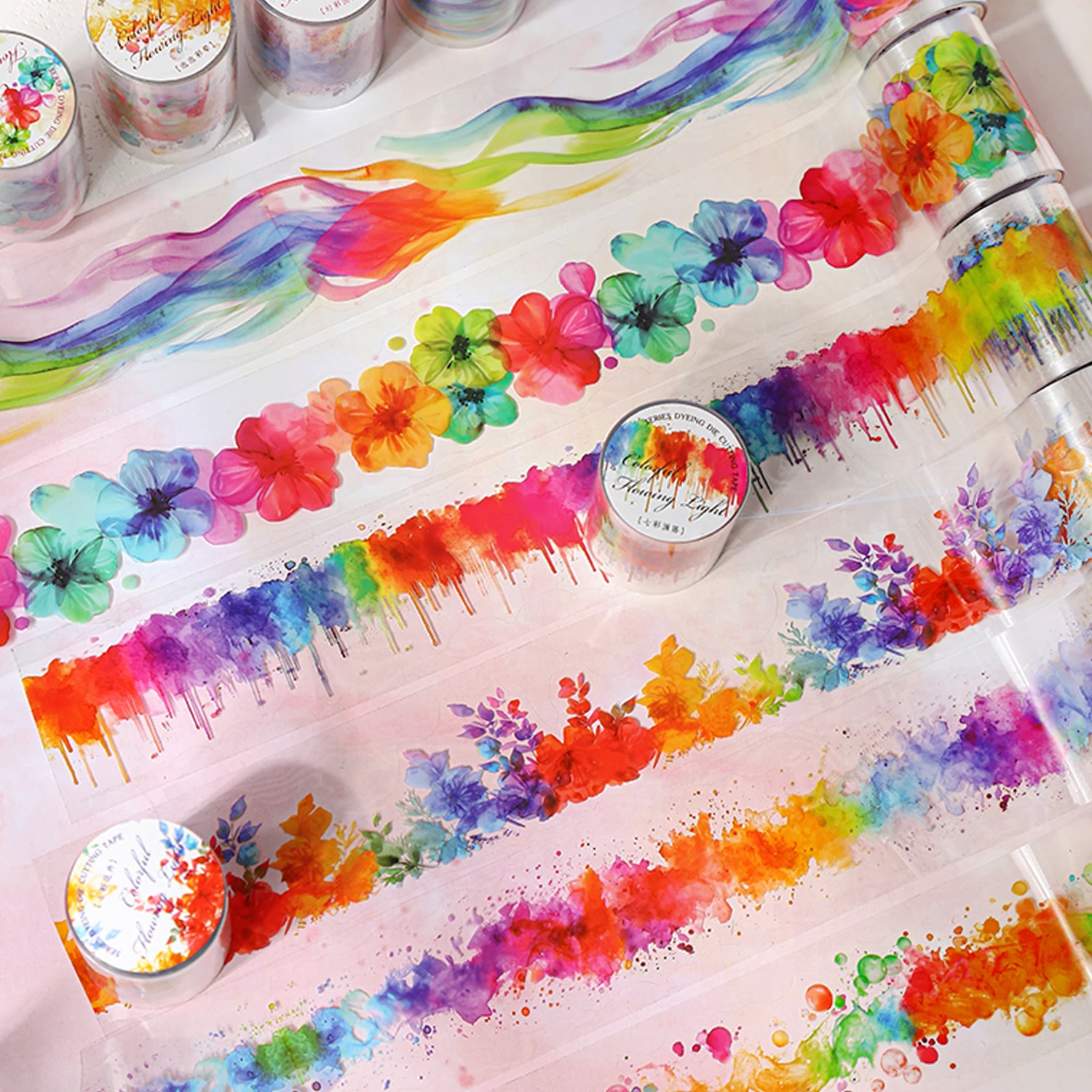 50mm * 200cm Kleurrijke Vloeiende Licht Serie Vintage Aquarel Smudge Landschap PET Tape Creatieve DIY Journal Collage Briefpapier