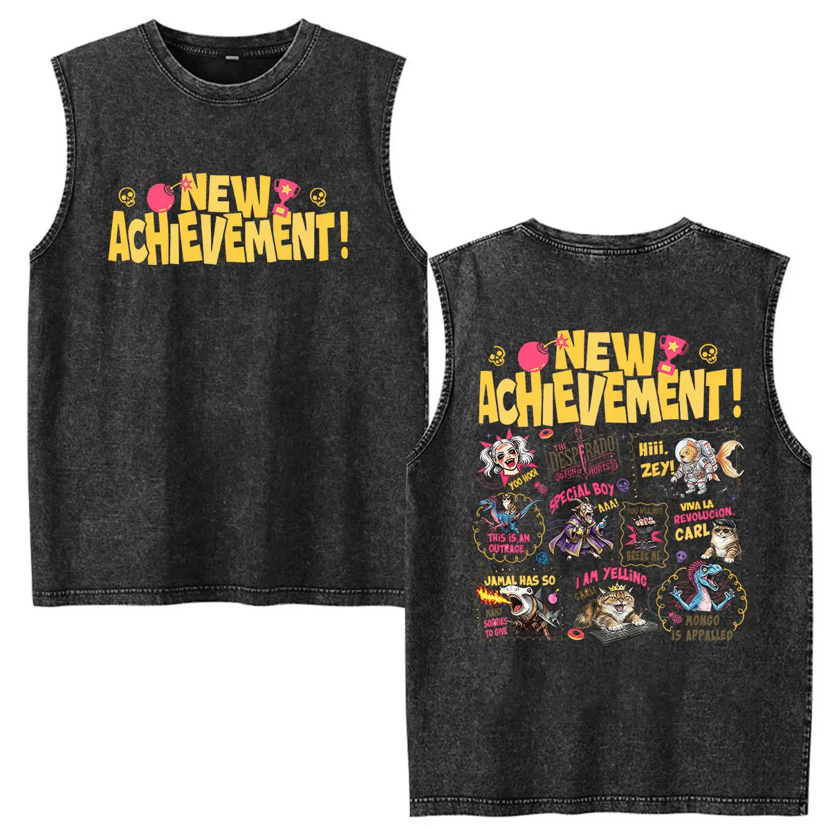 Vintage Washed Vest New Achievement Dungeon Crawler Carl T Shirt Princess Donut Tank Top Clothing Oversized T-shirts Men's Women