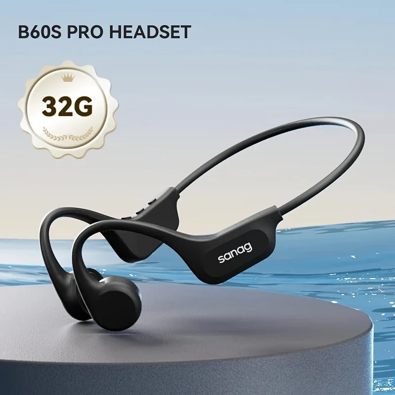 Sanag B60S Beengeleiding Oortelefoon IPX8 Zwemmen Bluetooth-hoofdtelefoon Draadloze headset 32GB/64GB MP3 met microfoon Oordopjes