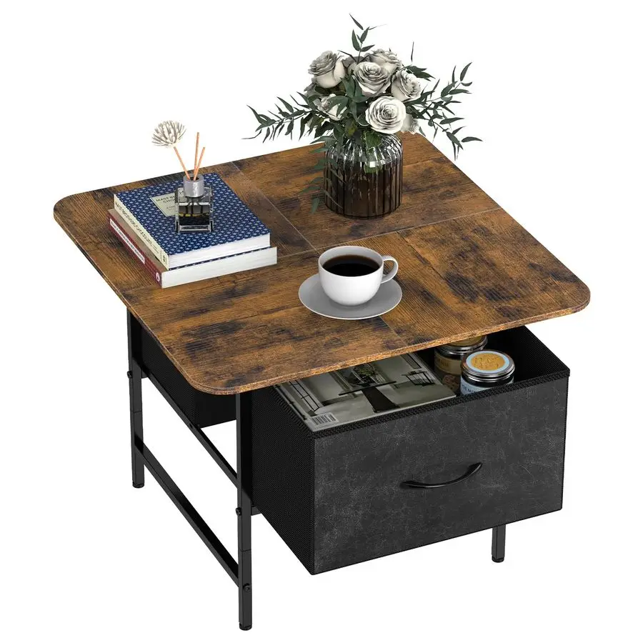 

Квадратный журнальный столик с выдвижным ящиком для хранения, небольшие журнальные столики для гостиной, двухъярусный журнальный столик в стиле фермерского дома с закругленными углами