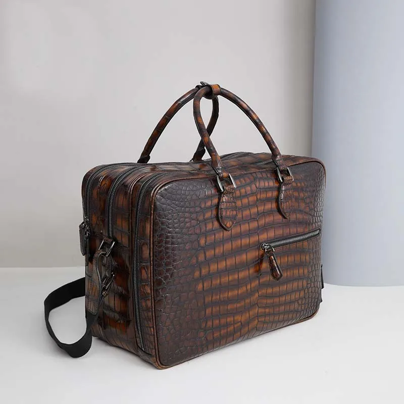 afanzhe Skin of crocodile male Briefcase  Large capacity men Travel bag  One shoulder bag man handbag  crocodile leather bag