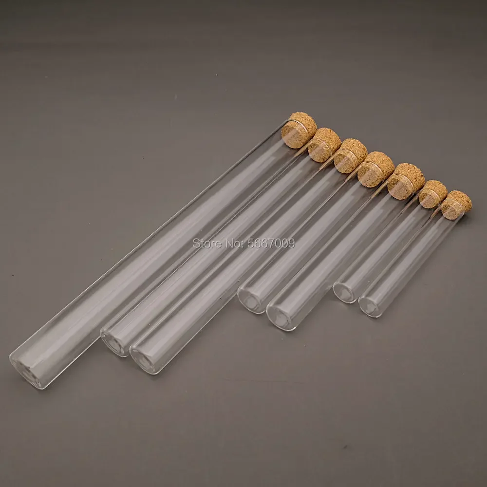 20pcs/lot Diameter 12mm 13mm 15mm 18mm Transparent Lab Glass Test Tube with Cork Stoppers Flat Bottom Vial Container