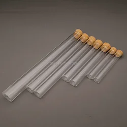 20pcs/lot Diameter 12mm 13mm 15mm 18mm Transparent Lab Glass Test Tube with Cork Stoppers Flat Bottom Vial Container