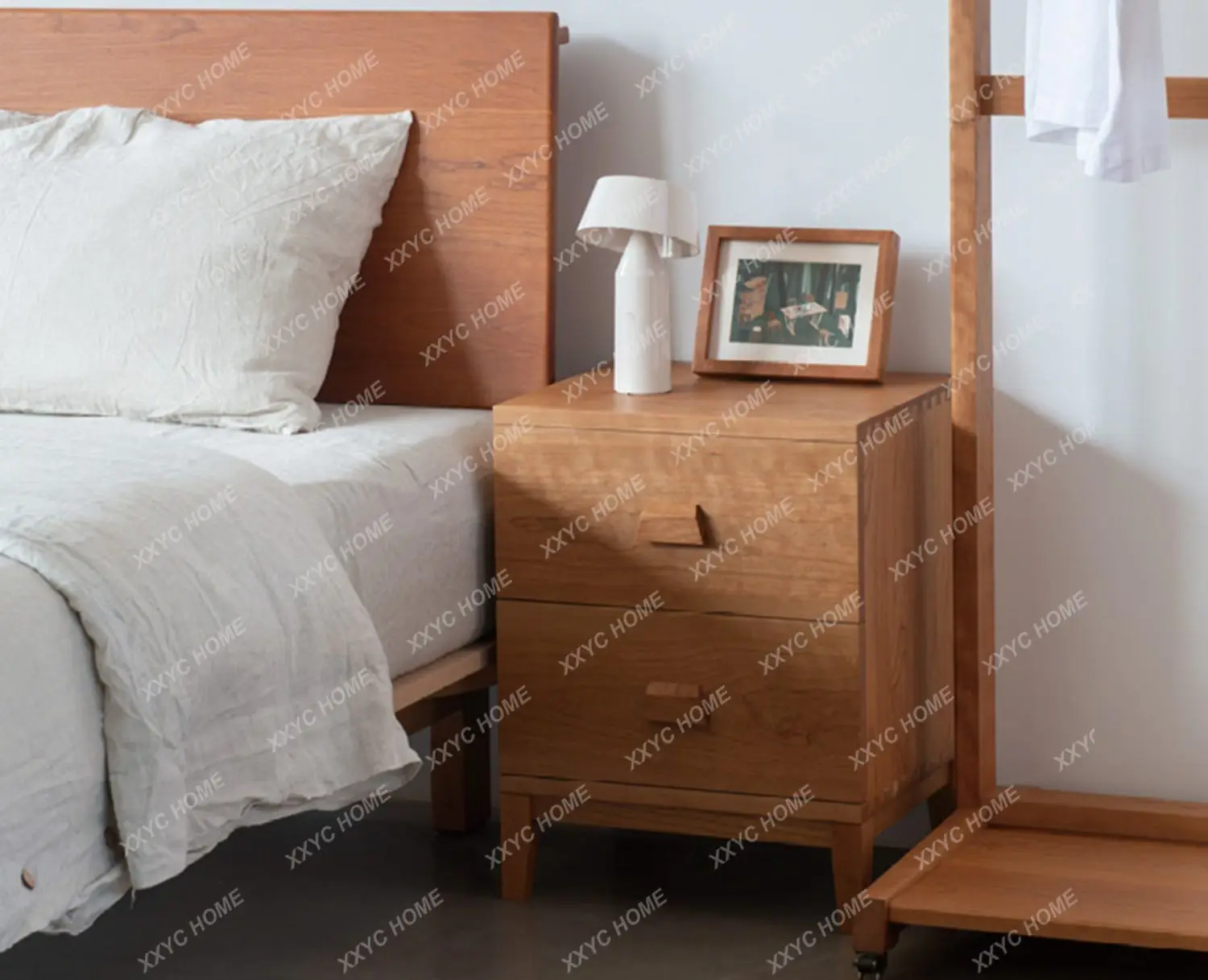 X-S Double pumping bedside table wood wax oil black walnut cherry solid ash wood bedside table log HG