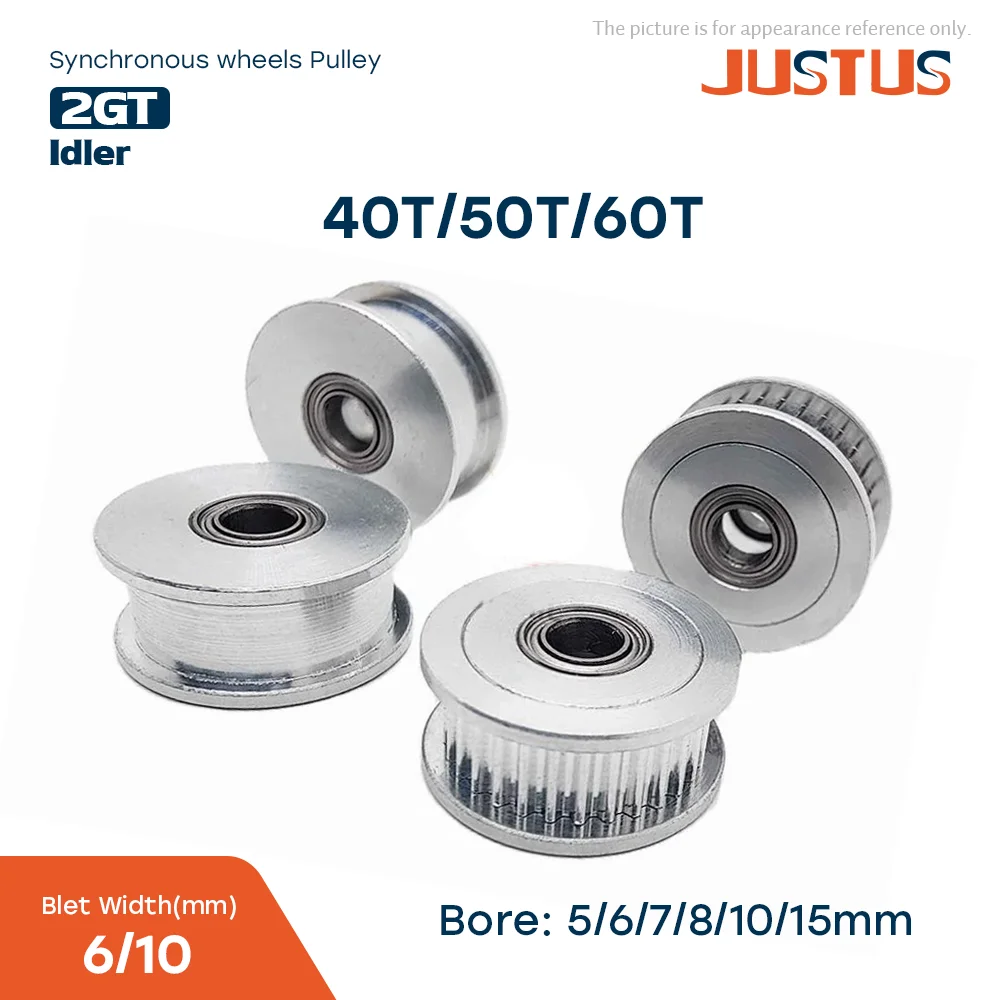 

40/50/60T 2GT Timing Pulley Bore5/6/8/10/12/15mmfor Width 6/10mm GT2 Synchronous Belt 3D Printer CNC Parts Idler Type Pitch 2mm