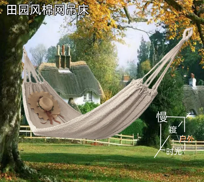 Double Nets Hammock Swing Net Chair Bohemian Hammock Garden Out Hanging Hammock Swings Densely Woven Cotton Rope Hammock