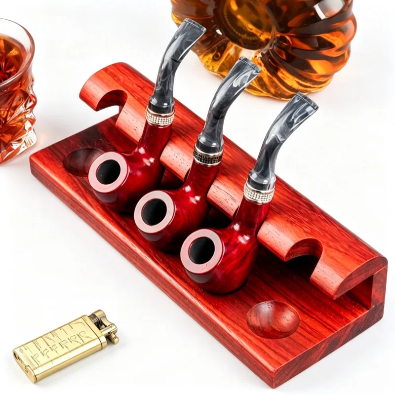 Household Wooden Incense Solid Wood Tobacco Pipes Rack 5-position Vertical Wooden Display Stand