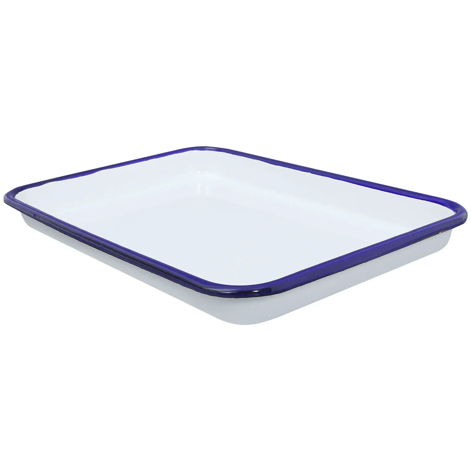 

White Enamel Rectangular Serving Tray Elegant Snack Bread Dessert Fruit Tray for Kitchen Serving Platter Enamel Plates
