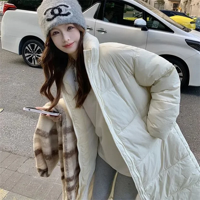 2024 New Solid Color Long Straight Winter Coat Casual Stand Collar Women Parkas Clothes Puffer Stylish Winter Jacket Female Oute