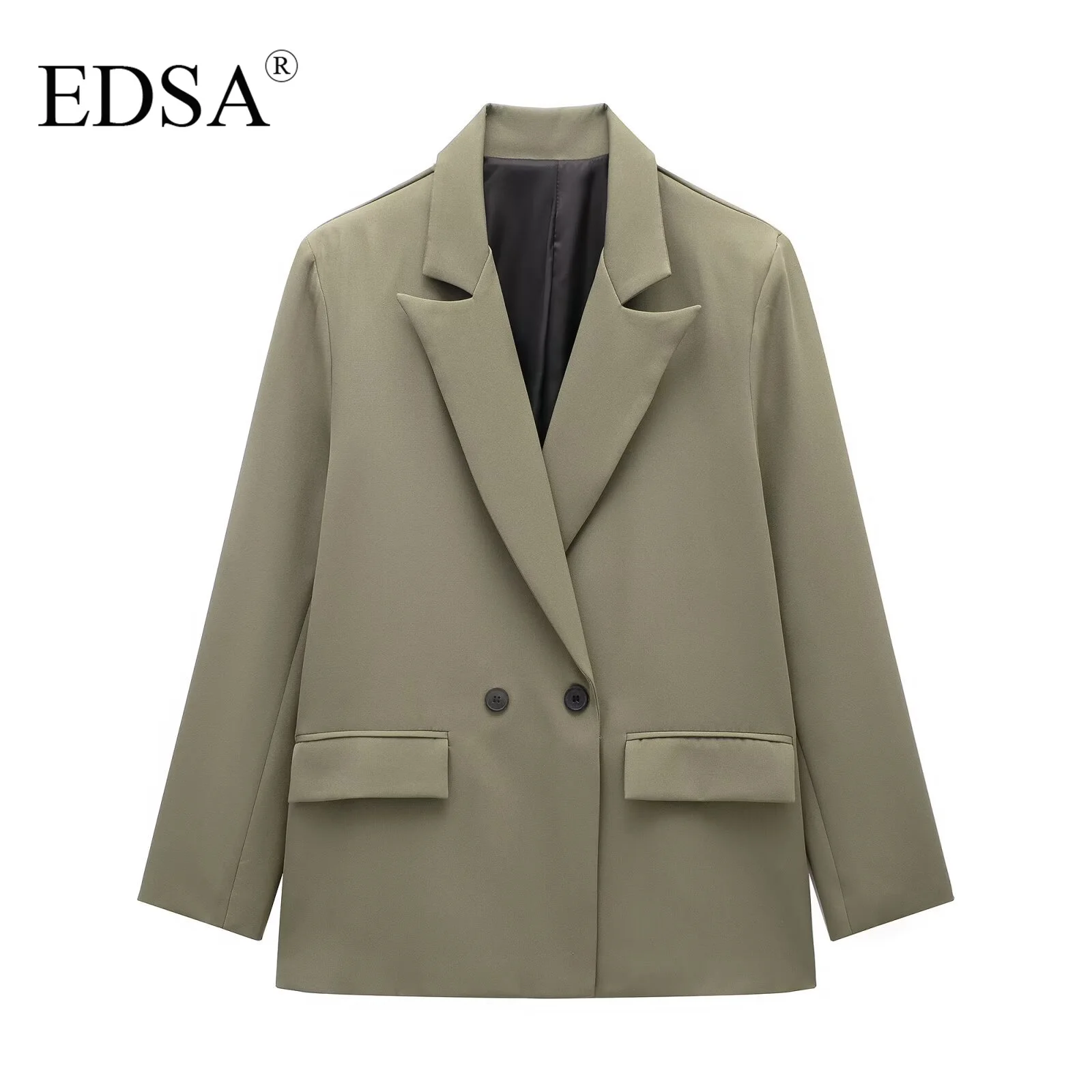 EDSA Women Formal Blazer Long Sleeve Two Buttons Double Breasted Office Lady Suit Jacket Female Loose Coat Y2K Tops