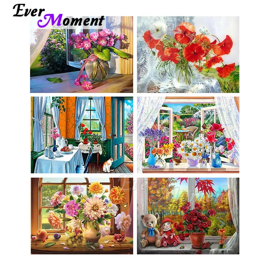 

Ever Moment Diamond Painting Flower Painting By Home Decoration Round Full Square Resin Drill Art Embroidery ASF2171
