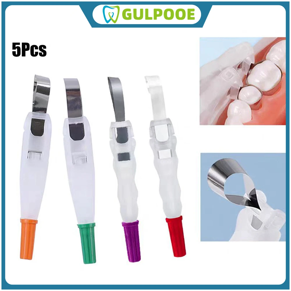 GULPOOE 5pcs Dental Pre-Formed Retainer Matrix Band for Tight Contact Point Restoration No Overhang Gingival Adaption Matrices
