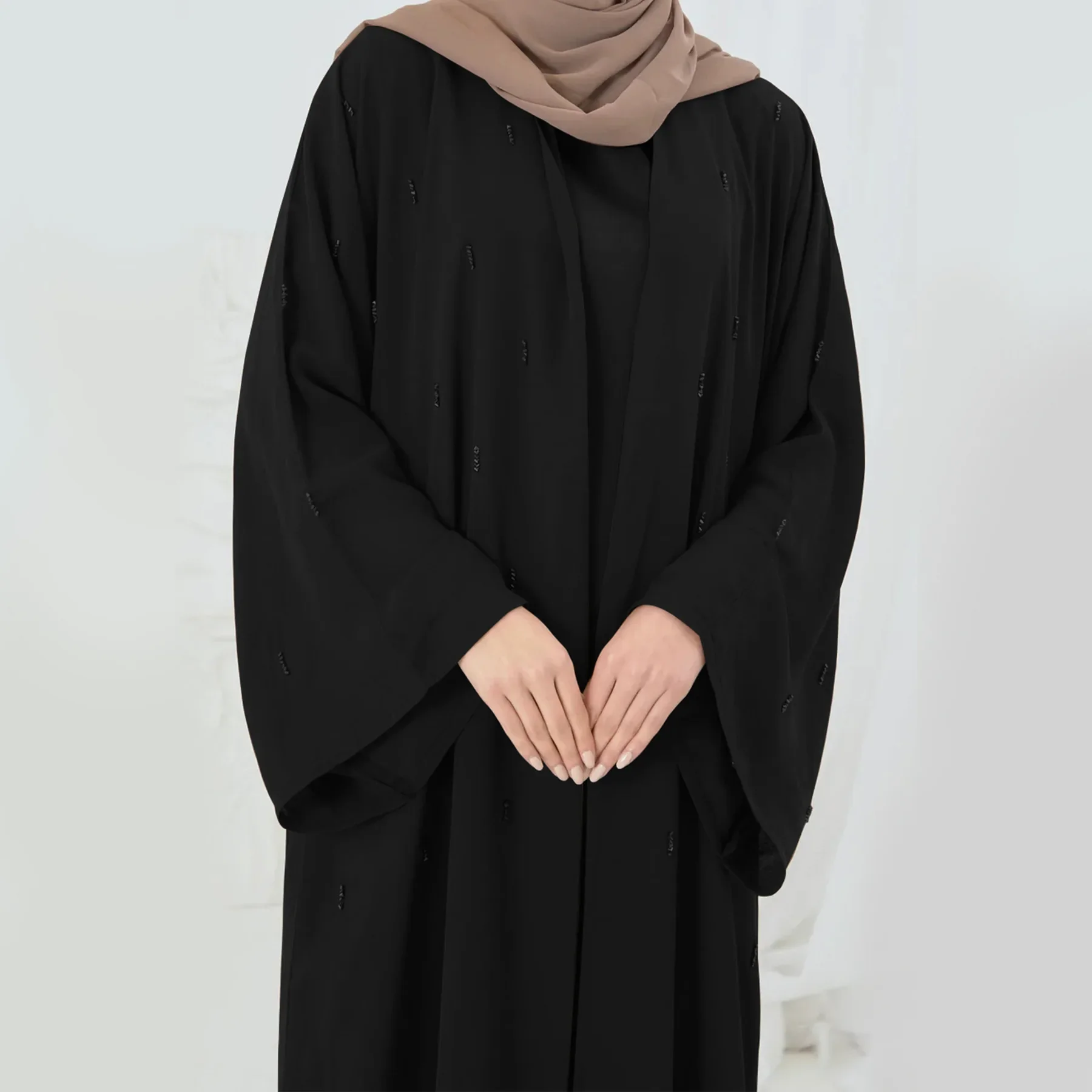 Ramadan Muslim Modest Dress Beads Open Abaya Dubai Kaftan Women Islam Clothing Turkey Caftan Kebaya Morocco Femme Robe Jalabiya