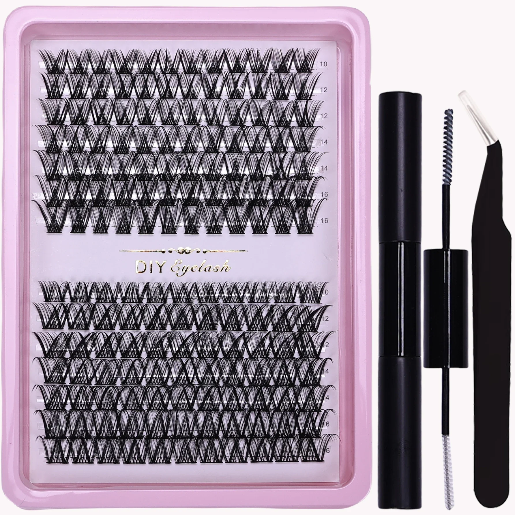 161pcs Eyelash Extension Kit, DIY Individual Lashes Cluster with Adhesive, Sealant and Tweezers, D Curl and Mix Length