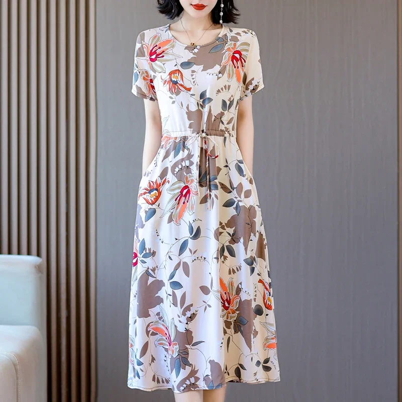 Cheap Casual Women\'s Dresses Summer 2023 New Korean Fashion Vintage Print Long Dress Summer Women\'s Clothing