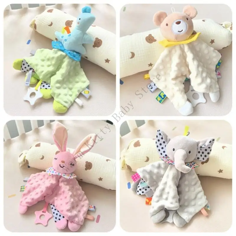 Soft Plush Baby Appease Towel Stuffed Animal Doll Newborn Security Blanket Soothing Towel With Teether Saliva Towel