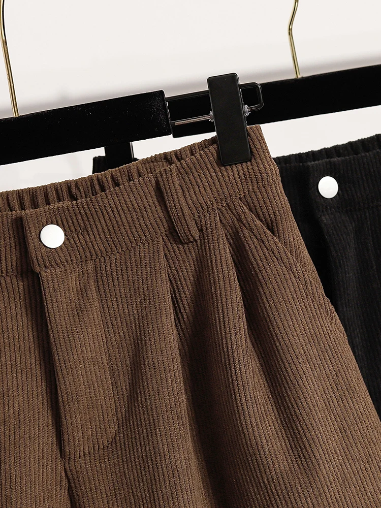 Hoge taille A-lijn corduroy wijde pijpen dames casual herfst winter outfit broek woon-werkverkeer Sle ket detail rechte pijp