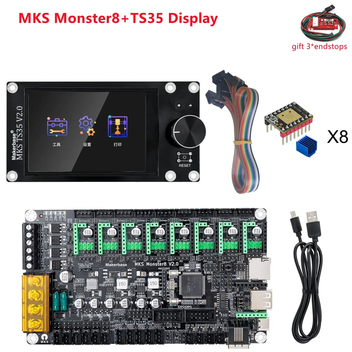 32Bit 8-Axis 3D Printer Motherboard With TMC2209 Drivers - Compatible With Voron & Large Printers