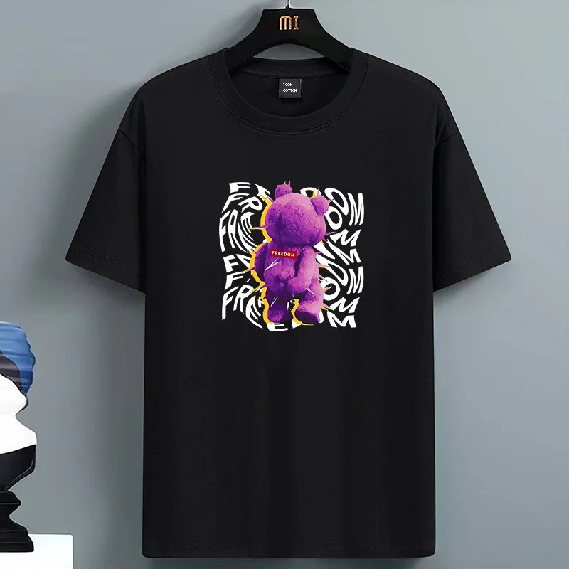 

Fashion For Men's 100 Cotton Summer Loose Teddy Bear Print T-shirt Tops Cool Design Street Short Sleeve Top Tee Cotton Clothing