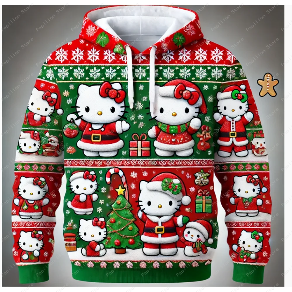 Hello Kitty Tree Friend Pullover Hoodie Women Santa Claus Tree Girls Tee Top Clothes Sweatshirts Hoodie Halloween Gift Christmas