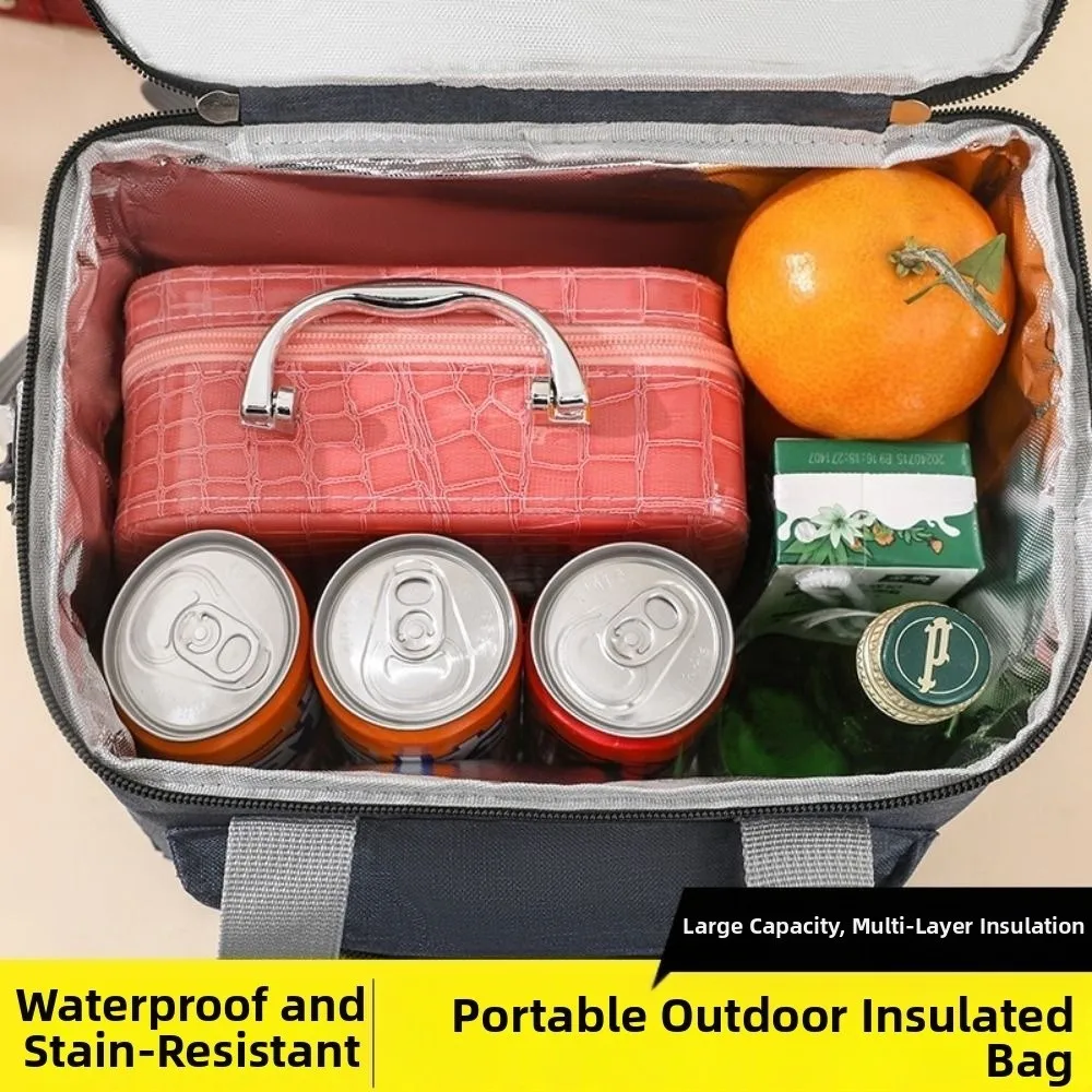 Large Capacity Insulated Lunch Bag with Shoulder Strap Handheld Picnic Bag Thickened Fresh-Keeping Thermal Lunch Pouch