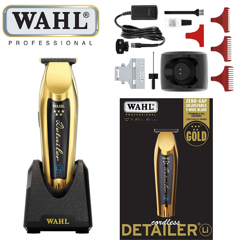 Wahl Professional 5 Stars مشبك سحري لاسلكي بتفاصيل Li Gold، ماكينة حلاقة كومبو للتلاشي لمصفيف صالون الحلاقة والصالونات