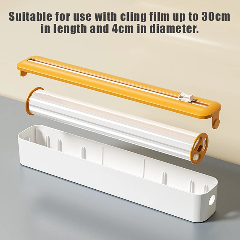 2 In 1 Plastic Wrap Dispenser Food Cling Film Cutter Wrap Storage Box Aluminum Foil Stretch Film Cutter Kitchen Accessories