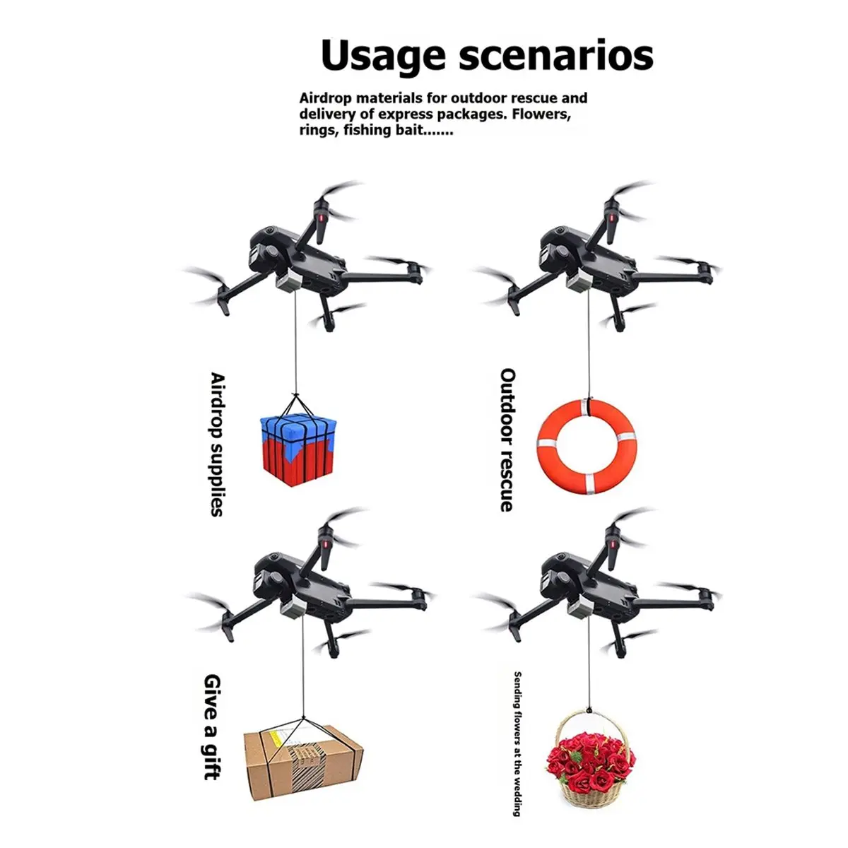 Drone Airdrop System for 3 Thrower Fishing Bait Wedding Ring Gift Delivery Dispenser Thrower Accessories