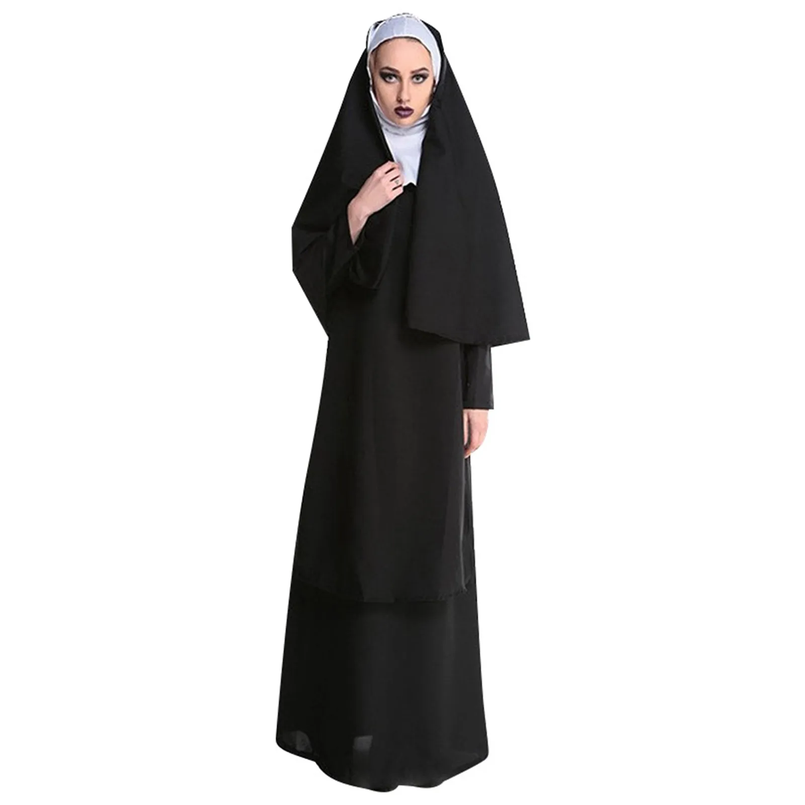 Hot sale Halloween cosplay costumes, priests and nuns, high degree of restoration, adult men and women black robes, cos costumes