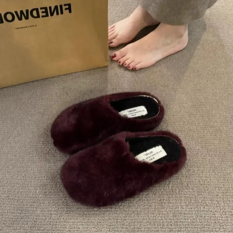 

Real Leather Fur Women Horsehair Half Slippers Luxury Designer Brand Mule Runway Flats Thick Sole Leisure WoMan Shoes 2025 New