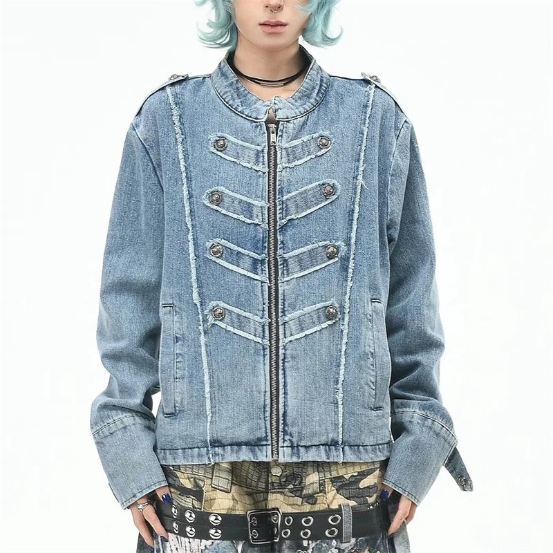 Women's Button Decoration Spring Denim Jacket Vintage Long Sleeves Coat Unisex 2000s Clothes Autumn Young Girls Warm Outerwear