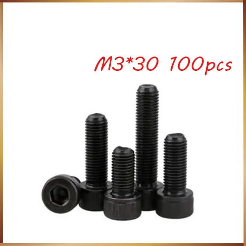 

100pcs/lot M3*30mm DIN 912 Hex Socket Head Cap Screw Black Steel Metric Thread Grade 12.9 Fastener