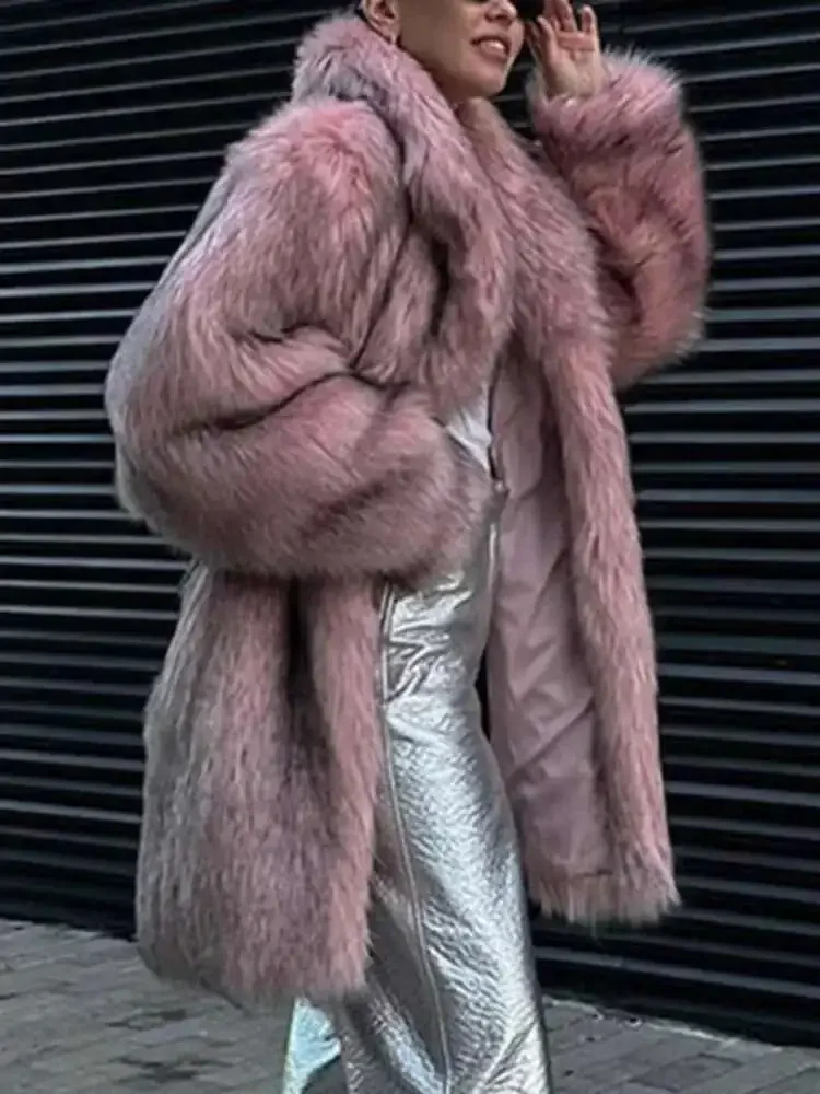 2025 New Tide Faux Fur Coat European Style Hooded Loose All Match Warm Cardigan Top Jacket Women Autumn Winter