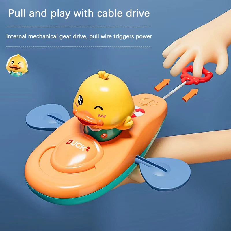 1pc Classic Water Toy Cute Cartoon Duck Bath Props Back Rowing Boat Baby Bathing Swim Duck Chain Clockwork Toy For Children