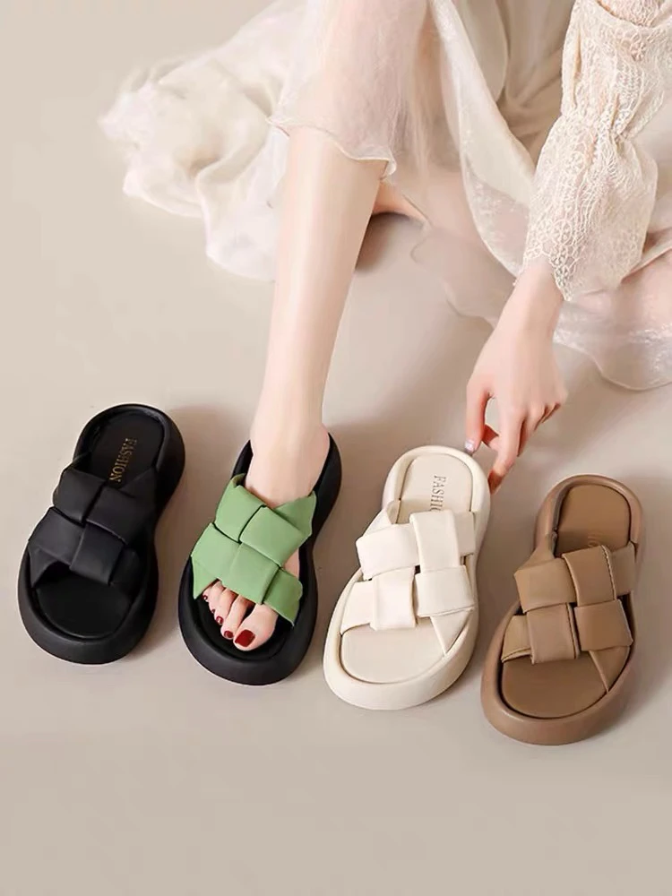 Women's Summer Soft Bottom Anti-Slip Versatile Sandals Flat Heel Sweet Style Everyday Wear PVC Material Pure Color Shoe