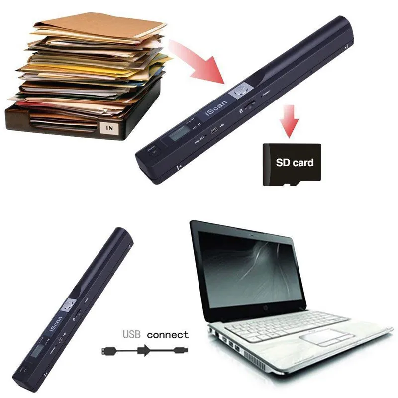 ISCAN Handheld A4 Scanner Portable High Definition 900DPI Home Teaching Color Books Photos Office Document Scanner
