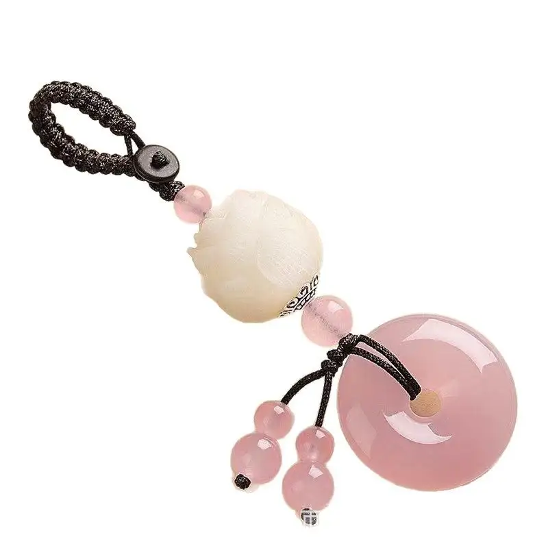 Bodhi Lotus Keychain With Peace Pendant. Unisex Spiritual Enlightenment Gift For Car Or Keys