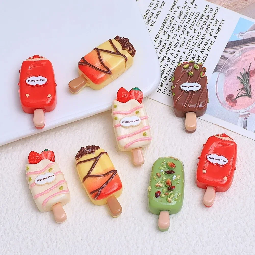 10Pcs Mini Chocolate Nutlet Ice Cream Flatback Resin Cabochons, Simulation Popsicle Decor Pieces for Phone Case, DIY Jewelry