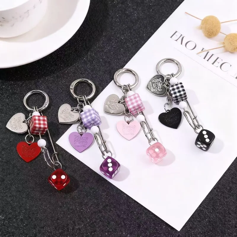 1 Piece Kawaii Colorful Dice Keychain Organizer with Alloy Charms Sweet Korean Fashion Beaded Bag Accessory Key Holder for Girls