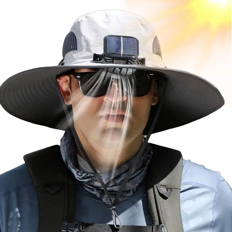 

Outdoor Wide Brim Sun Hat With Solar Fan Mens Summer UV Protection Hats Upf50 USB Charging Sun Hat For Camping Travel