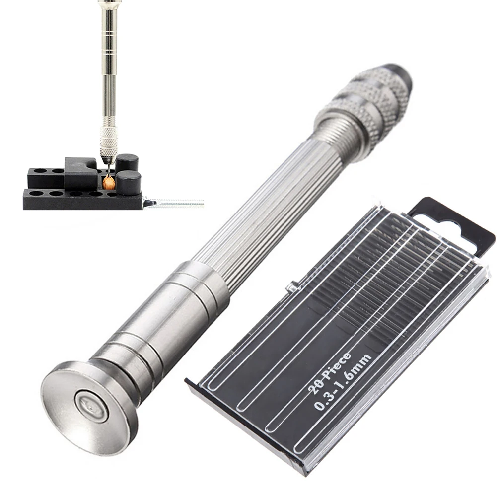 21-teiliges Handbohrgerät aus Aluminiumlegierung mit 0,5–3,0 mm Bohrer-Set, Drehwerkzeuge für Modelle, Hobby, DIY, Holzhandwerk, handgefertigte Werkzeuge
