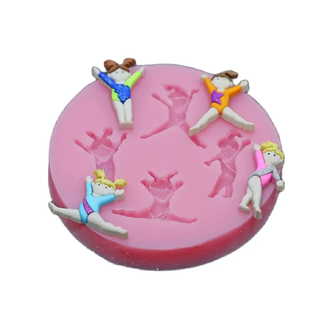 Mini Gymnastics Ballerina Girl Silicone Fondant Mould Icing Sugarcraft Candy Chocolate Cake Decoration Baking Mold DIY Resin