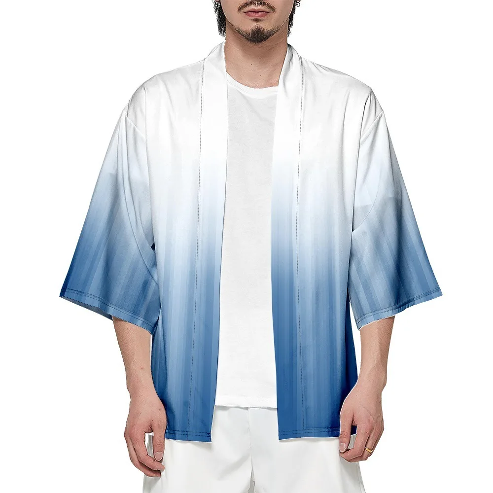 Summer Samurai Kimono Men Streetwear Cosplay Stylish Gradient Kimono Haori Japanese Fashion Yukata Cardigan Robe Hot Sale