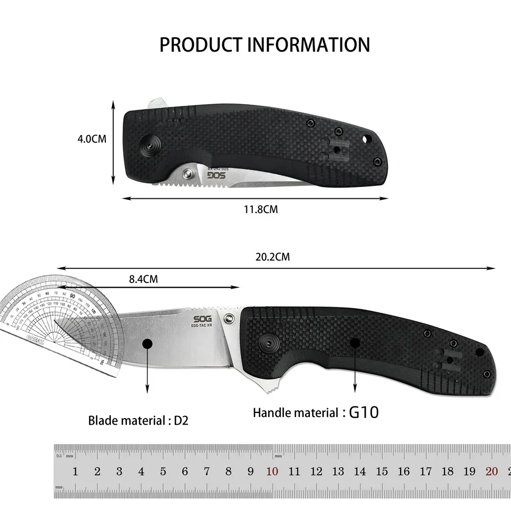 TAC XR Blackout Flipper Folding Pocket Knife D2 Blade G10 Handles Self-defense Utility Tactical Knives Outdoor EDC Multitool