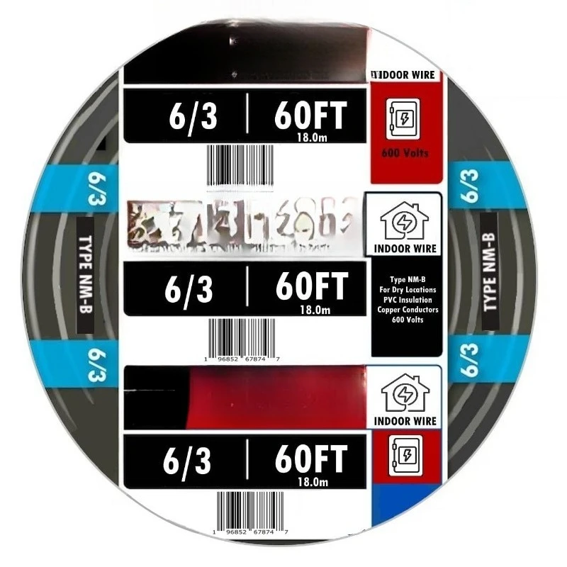 

Кабель медный 6 AWG, 3-жильный, NM-B, с заземлением, 60 футов, черная оболочка